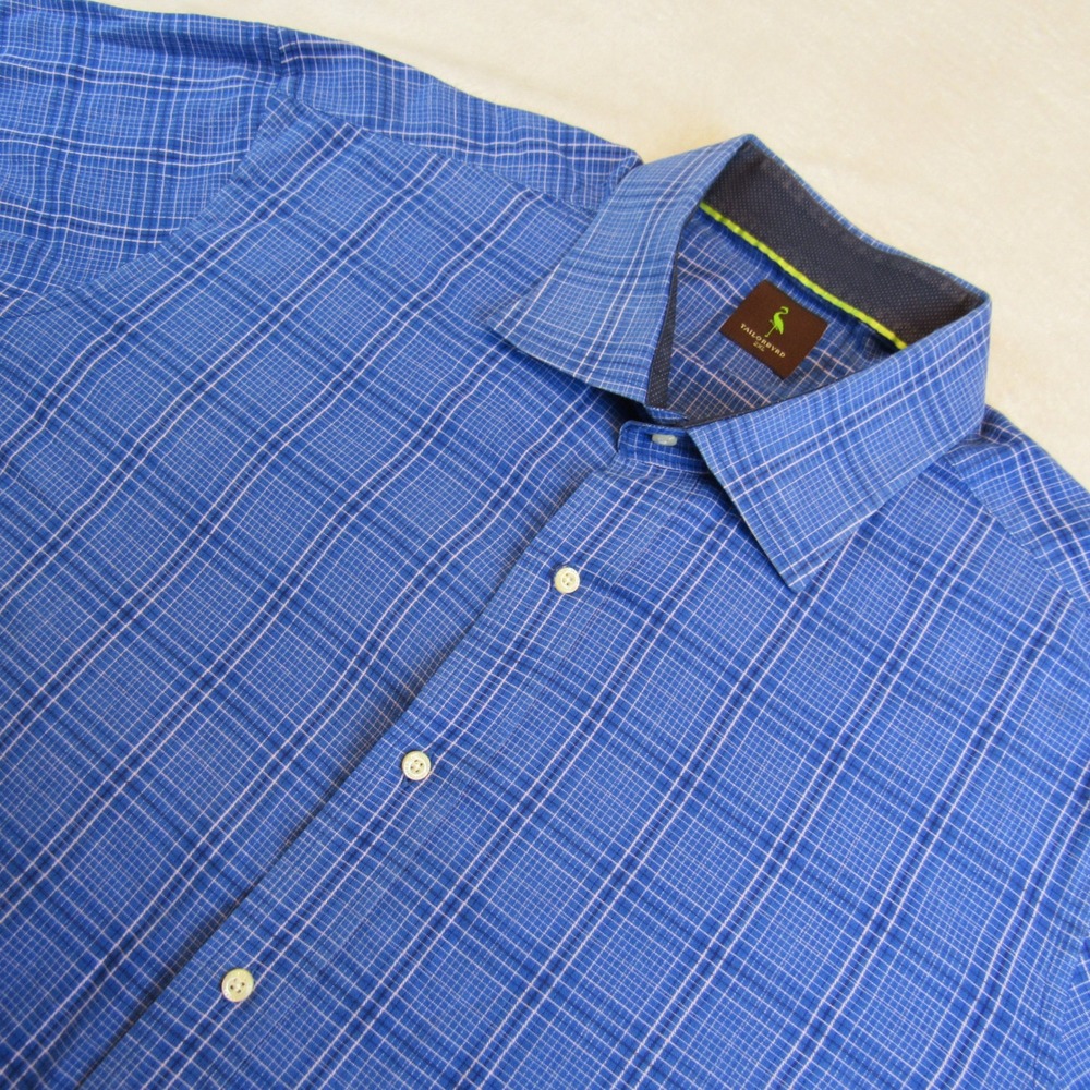 Tailorbyrd Button Down Shirt Men's 2XL Blue Plaid Cotton Long Sleeve